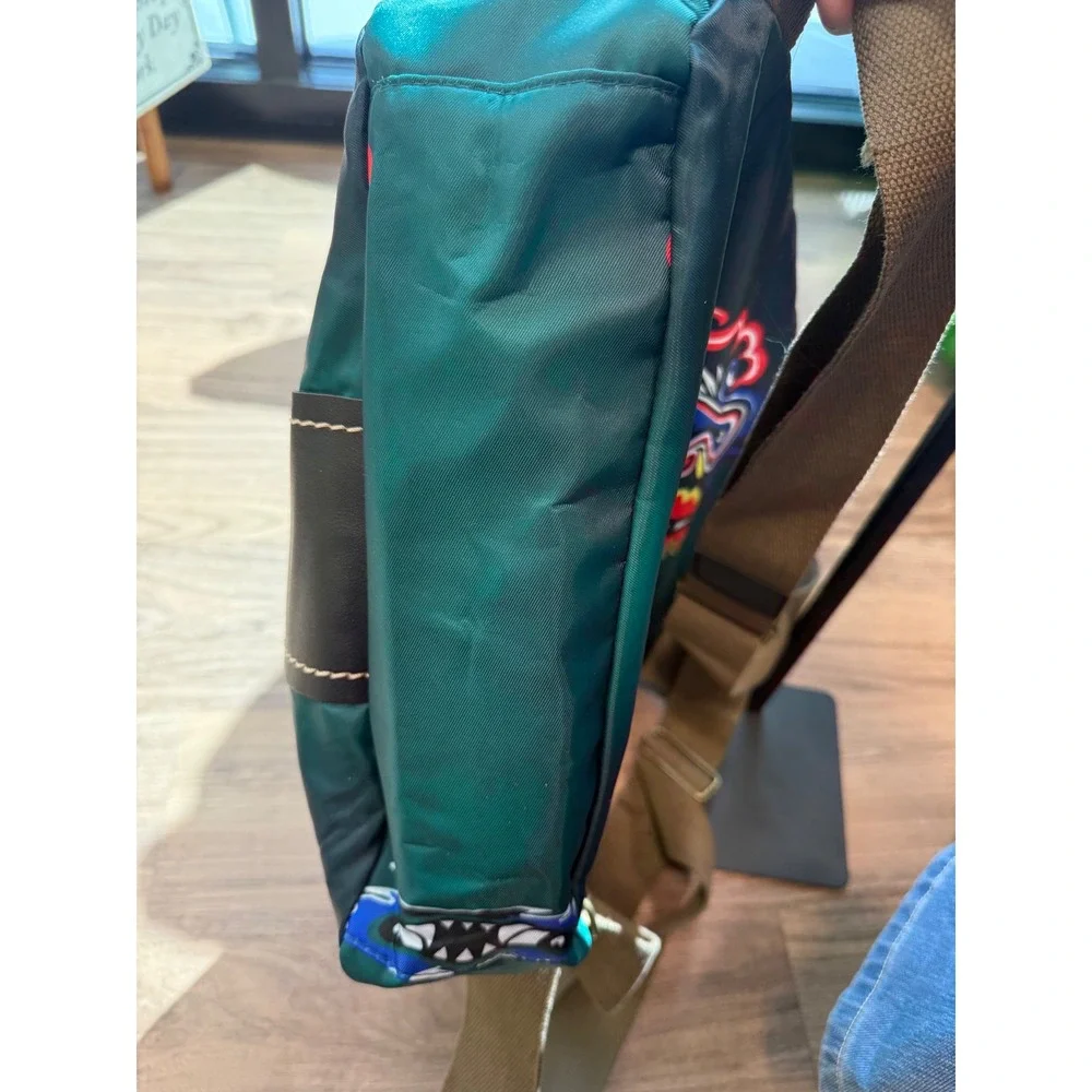 Meizhidao Teal Graphic Print Nylon Backpack Adjustable Straps Multi Color Bag